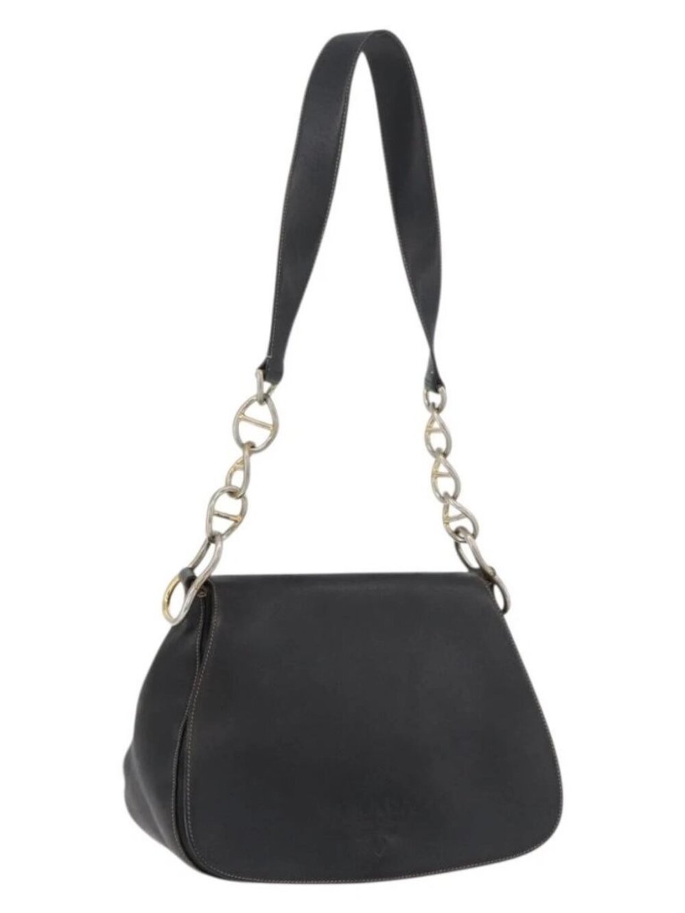 PRADA Chain Shoulder Bag Leather Black Gold Auth mr2300